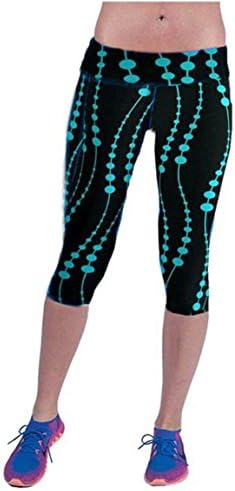 High Waist Fitness Yoga Sport Pants Printed Stretch Cropped Leggings (Blue, S/26)