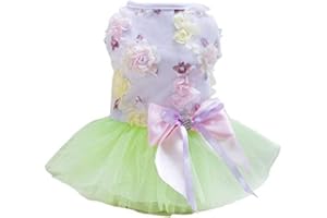 IZEFIA Dog Dress Puppy Skirt Dog Princess Dresses Tutu Flower and Sequin Dot Wedding Lace Dress Luxury Bow Dog Dresses for Small Dogs Girl Cat (M, Green)