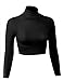 KOGMO Women's Lightweight Fitted Long Sleeve Turtleneck Crop Top with Stretch-M-Black