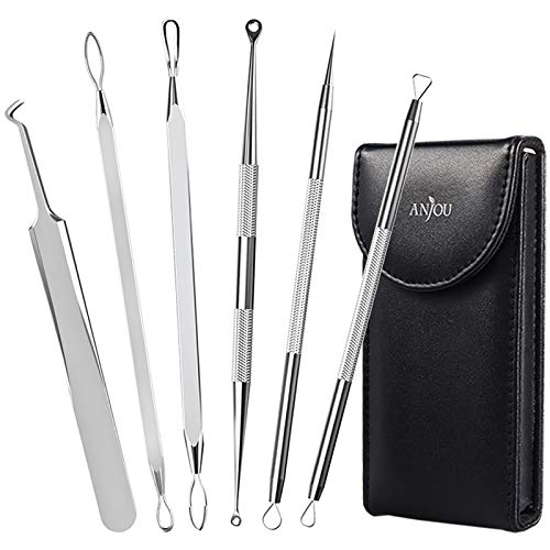 Anjou Blackhead Remover Comedone Extractor, Curved Blackhead Tweezers Kit, 11-Heads Professional Stainless Pimple Acne Blemish Removal Tools Set, Silver Anjou Blackhead Remover Comedone Extractor, Curved Blackhead Tweezers Kit, 11-Heads Professional Stainless Pimple Acne Blemish Removal Tools Set, Silver