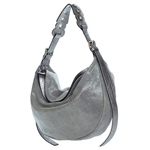 Gianni Chiarini Italian Made Coated Silver Canvas & Leather Hobo Bag