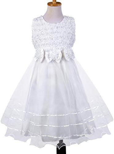 Girls' Polyester Sleeveless Princess Party Dresses Summer Flower Tulle Dress,White,4T