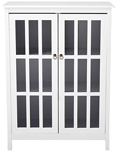 Target Marketing Systems Portland Collection Contemporary Tall China Kitchen Cabinet with Glass Cabinet and Two Shelves, White/Gray - Thumbnail 3