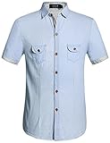 SSLR Men's Ombre Casual Short Sleeve Denim Shirt (Large, Blue)