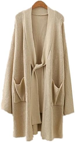 Season Show Women's Plus Size Open Front Pockets Knit Midi Long Cardigan Sweater Beige One Size
