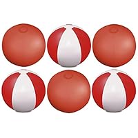 eBuyGB Pack of 6 Inflatable Colour Beach Ball 22 cm / 9" - Beach Pool Game (Transparent Red)