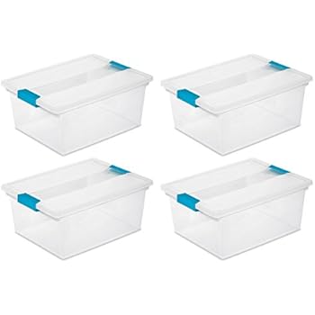 Sterilite 19658604 Deep Clip Box, Clear with Blue Aquarium Latches, 4-Pack
