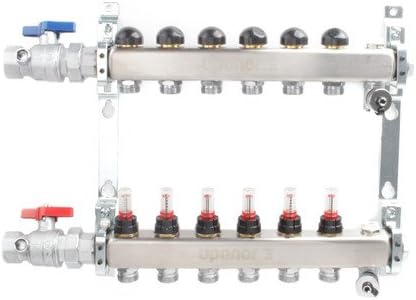 6-Loop 1" Stainless Steel Radiant Heat Manifold Assembly w/ Flow Meter