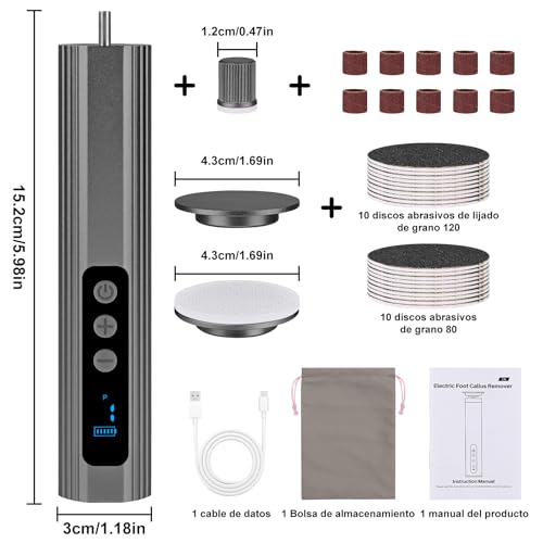 Lima Electrica pies Durezas, Electrica Aparato de Pedicura Eliminar de Callos, Profesional Lima Eléctrica Recargable para Pies con Pantalla LCD y 9 Niveles, para Secos y Agrietados Talone (Gris)