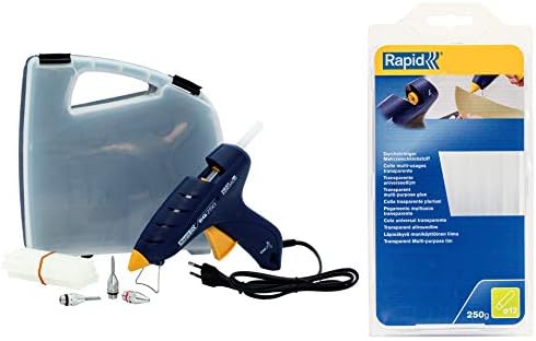 RAPID EG250 Multipurpose Glue Gun with 3 Replaceable Nozzles + RAPID Multi-Purpose Transparent Hot Glue Sticks 250g (Bundle)