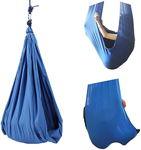 SeeShine Therapy Swing Cuddle Hammock Sensory Swing Indoor Snuggle for Children Kids with Autism PDD Aspergers ADD/ADHD Down Syndrome Yoga Hammock for Teens Adults (Blue)