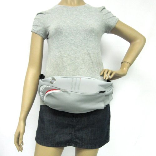 Premium Nylon Shark with Gill Pockets Fanny Pack Hip Waist Bag in Grey