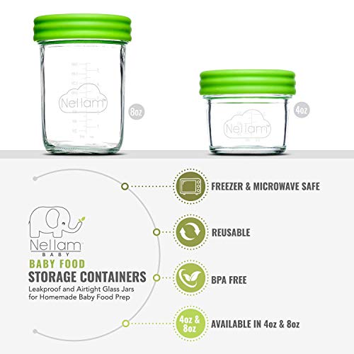 Nellam Baby Food Storage Containers - Leakproof, Airtight, Glass Jars for Freezing & Homemade Babyfood Prep - Reusable, BPA Free, 4 x 4oz, 4 x 8oz Set, that is Microwave & Freezer Safe - Thumbnail 6