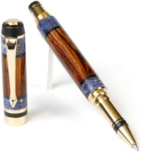 Elite Rollerball Pen - 24kt Gold - Cocobolo with Blue Box Elder Inlays