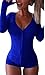 Moxeay V-Neck One Piece Bodysuit Long Sleeve Bodycon Rompers Overall (Small, Deep Blue)