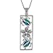 Sterling Silver Synthetic Blue Opal Vertical Turtle and Plumeria Pendant Necklace, 16+2