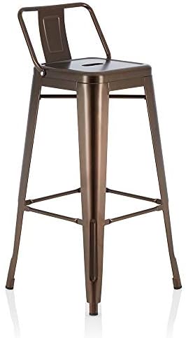 Set of 4 Isaac 66cm Tolix Fixed Counter Height Breakfast Bar Stool Industrial Design Gloss Painted Metal Seat Backrest and Footrest Ideal Cafe, Restaurant and Home Kitchen.