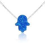 Blue Opal Hamsa Hand Necklace - 15 to 22 Inch