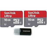 Sandisk Ultra micro SDHC Micro SD UHS-1 TF Memory Card 16GB 16G (Two Pack 16GB x2 =32GB) Class 10 w/ (1) Micro SD to Sd Adapter & Everything But Stromboli Memory Card Reader