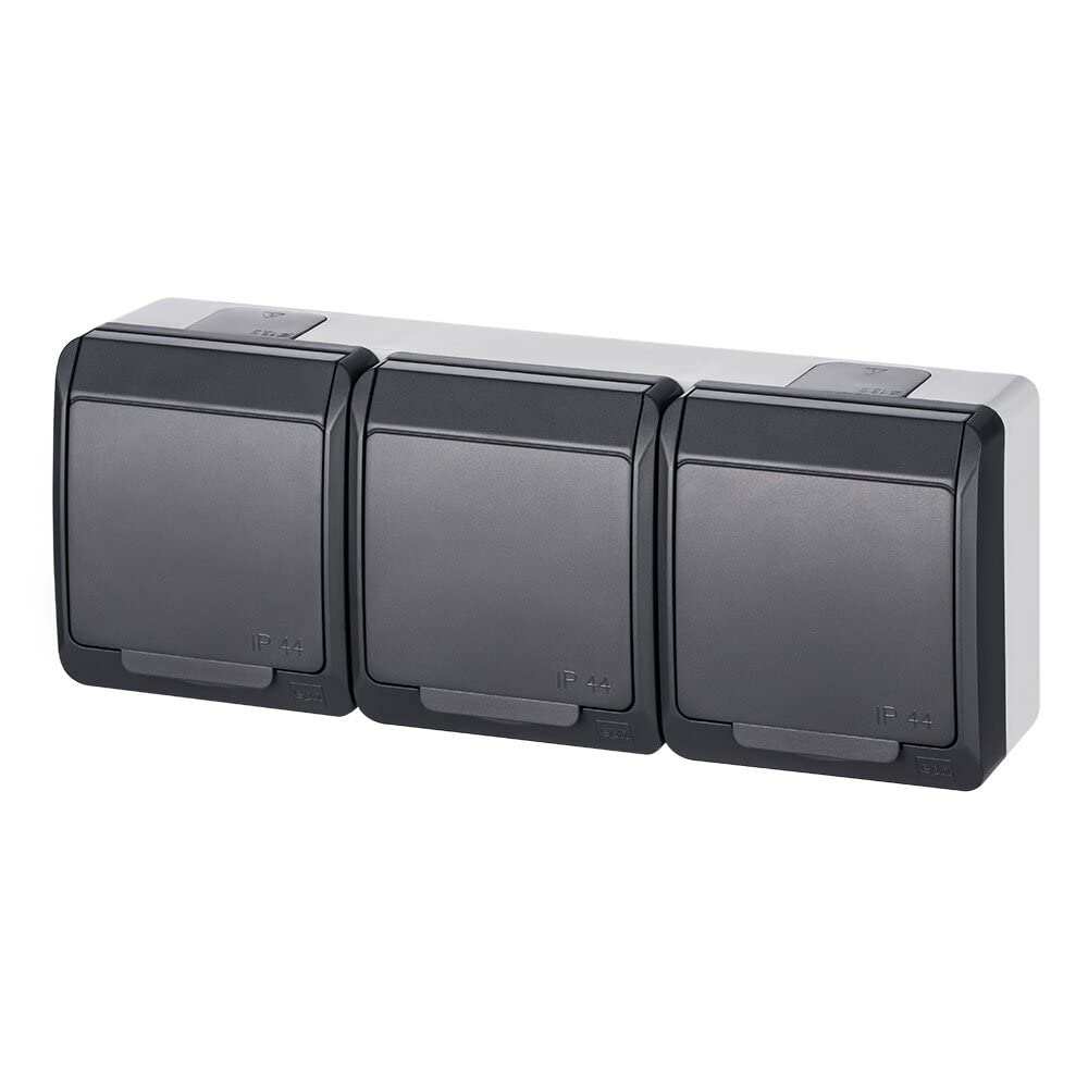 Hermes 5902431697734 Triple Hermetic Socket Z/U 16A IP44 Anthracite GNT 0323-07 Electroplast Surface-Mounted