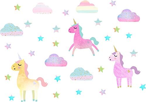 Unicorn Wall Decal Clouds Sky Wall Decals Stars Wall Decal Unicorn Wall Sticker Decor Girls Bedroom Decor Baby Nursery Room Wall Decor