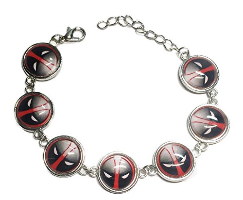 Marvel's Deadpool Symbol Glass Dome Silvertone Bracelet