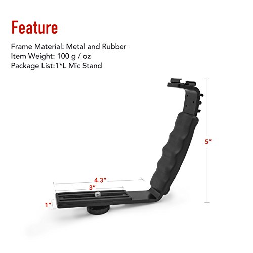 L Bracket Camera Mount, Flash Bracket with 2 Hot Shoe Mounts for Gimbal Stabilizer DSLR Camera Camcorder Video Light Microphone