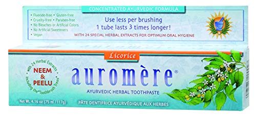 Ayurvedic Herbal Toothpaste (Classic)Licorice by Auromere - Fluoride-Free, Natural, with Neem and Vegan - 4.16 Ounce