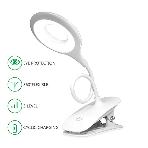 Reading Light [Rechargeable],Juhefa Clip-on Book Light for Reading in Bed,Touch Switch Bedside Reading Lamp for Books in Desk (3-Level Brightness) - Thumbnail 7