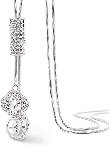 ロングネックレス レディース ファッション 女性用 長いネックレス Y字 キラキラ セーターチェーン スライド調整式 プレゼント 女性 アクセサリー ジュエリー 銀色