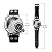 Men's Unique Analog Watch, Luxury Fashion Dress Quartz Wrist Watches with Comfortable Leather Band Large Face Dual Dial Cool Design Two Time Zone Silver