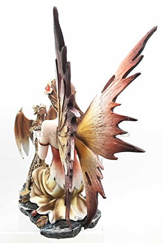 Gifts & Decors Beautiful Scarlet Fire Fairy Goddess with Pet Spotted Dragon Figurine Meadows of FAE Garden Collector Sculpture Statue - Thumbnail 2