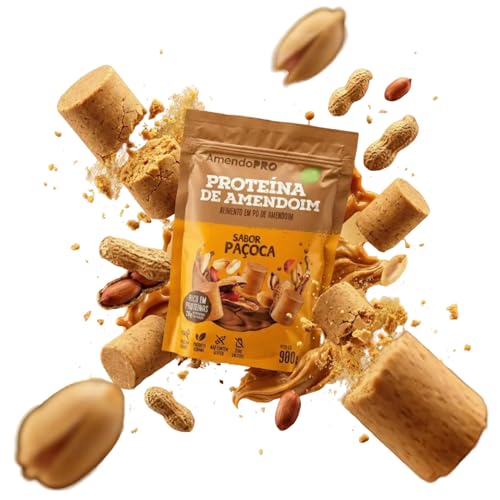 AmendoPro – Pó de Proteína de Amendoim – Nutrição Vegetal com Alto Teor de Proteína – Rico em Fibras e Minerais Essenciais (900 g, Paçoca)
