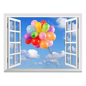Removable Wall Sticker/Wall Mural - Colorful Balloons Flying in The Blue Sky | Creative Window View Home Decor/Wall Decor - 36"x48"