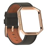 Austrake For Fitbit Blaze Bands Leather with Frame Small Large, Fitbit Blaze Band with Stainless Steel Buckle for Women Men (#6 Slate Gray Band + Rose Gold Buckle + Rose Gold Frame, Small(5.5