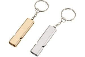 MEISO Emergency Survival Whistle, 2 Pcs High Pitch Double Tubes Survival Safety Whistle with Keychain, Metal Double Tubes Saf
