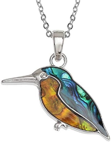 Abalone Jewellery- Kingfisher Necklace - Inlaid With Natural Paua Shell Rhodium Plated Silver Hypoallergenic Jewellery