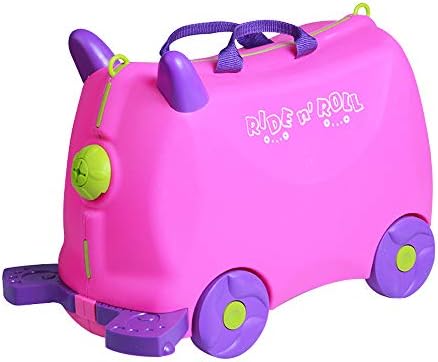 Unisex Kids Ride on Luggage Organizer Carry-On Travel Bag Rideable Lazy Luggege Toys Storage Box Suitcase TravelChildren Trunk Can Sit Rider Bedbox Trunki Trolley Roll Case (rose red lala)