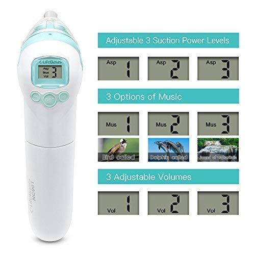 Baby Nasal Aspirator Battery Operated for Newborn Toddlers Nose Cleaner with 3 Operation Levels Safe Hygienic Snot Sucker Nostril Cleaner LCD Screen and Music Function 3 Size of Nose Cups