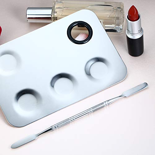 Allwon Makeup Palette Spatula Tool 4-Well Stainless Steel Cosmetic Blending Mixing Palette (5.9 x 3.9 inches)