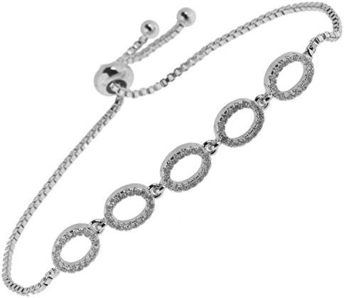 Gold Plated Cubic Zirconia Stones Adjustable Pull Chain Bracelet (Platinum Plated Bracelet 16)