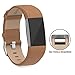 For Fitbit Charge 2 Band With Metal Clasp, Premium Soft Genuine Leather Wristband Strap Replacement Watch Band for Fitbit Charge 2 Smart Fitness Tracker Brown