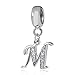Sambaah Alphabet Charm Letter Beads Solid 925 Sterling Silver with Cubic Stones, Complete A~Z Gift Options fit Pandora European Bracelets (M)