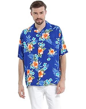 Men's Hawaiian Shirt Aloha Shirt Hibiscus Blue