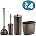 mDesign Modern Plastic Bathroom Storage and Cleaning Accessory Set - Includes Toilet Plunger, Bowl Brush, 3-Roll Toilet Paper Canister with Lid, Wastebasket Trash Can/Garbage Bin - 4 Pieces - Bronze