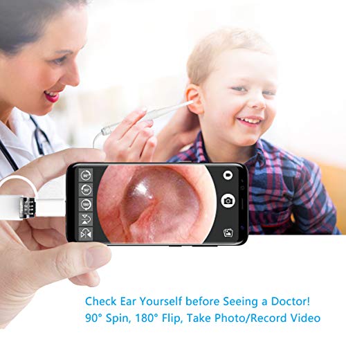 USB Otoscope, 3.9mm Ultra-Thin Digital Otoscope Camera, 720P Ear Inspection Endoscope Visual Ear Scope Cleaner with Ear Wax Remover Cleaning Tool and 6 Adjustable LED Light for Android, Windows, Mac