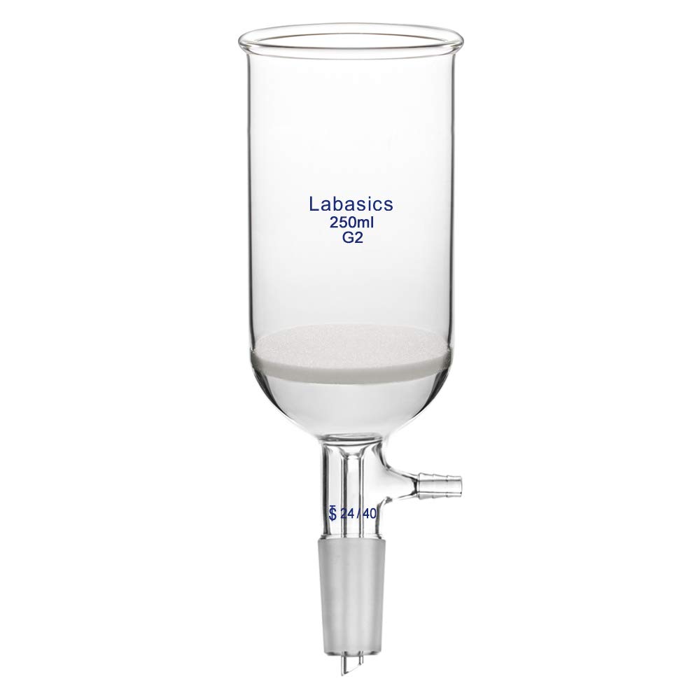 Labasics Borosilicate Glass Buchner Filtering Funnel 250ml with Medium Frit (G2), 65mm Inner Diameter, 100mm Depth, with 24/40 Standard Taper Inner Joint and Vacuum Serrated Tubulation (250ml)