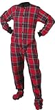 Big Feet Pajama Co. Red Plaid 100% Cotton Flannel Adult Footed Pajamas NO Drop Seat