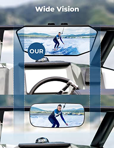 KEMIMOTO Marine Boat Mirror, 10.5 in x 4 in, Universal Rear View | Upgraded Size, For Ski Boats Pontoon Boats, Water Skiing Sport Wakeboarding Surfing