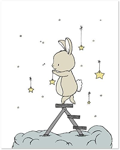 Bunny Hangs The Stars - Nursery Art Print